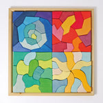 Grimm’s Baukasten Vier Temperamente: Farbenfrohe Holzbausteine im Holzrahmen zum freien Bauen und kreativen Spielen