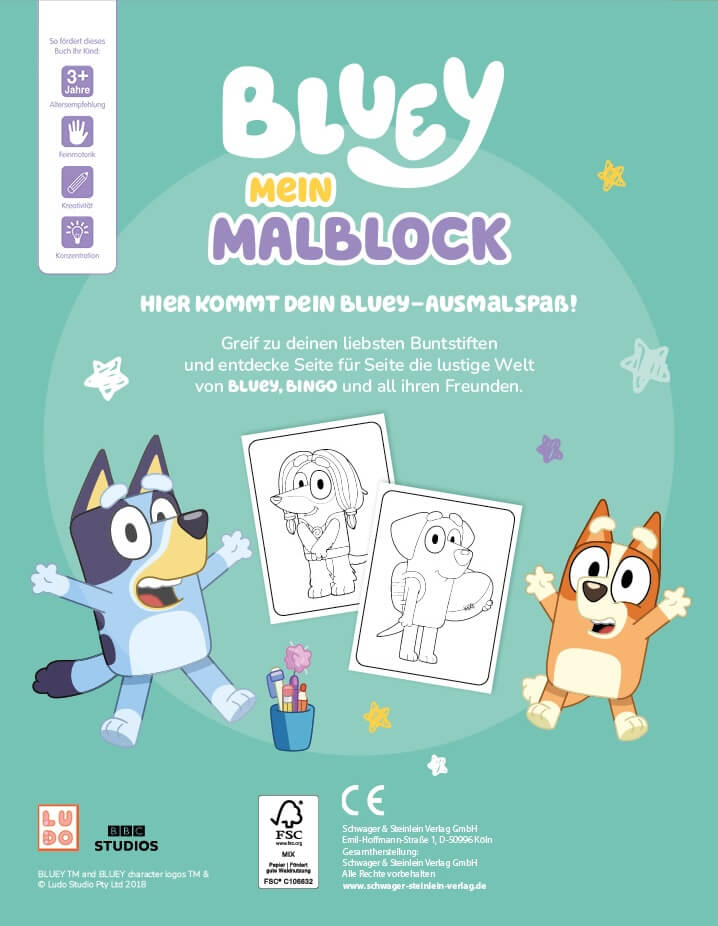Bluey Mein Malblock Lustiges Malbuch für kleine Fans ab 3 Jahren der b 9783849947743 Schwager und Steinlein Verlag GmbH (2)