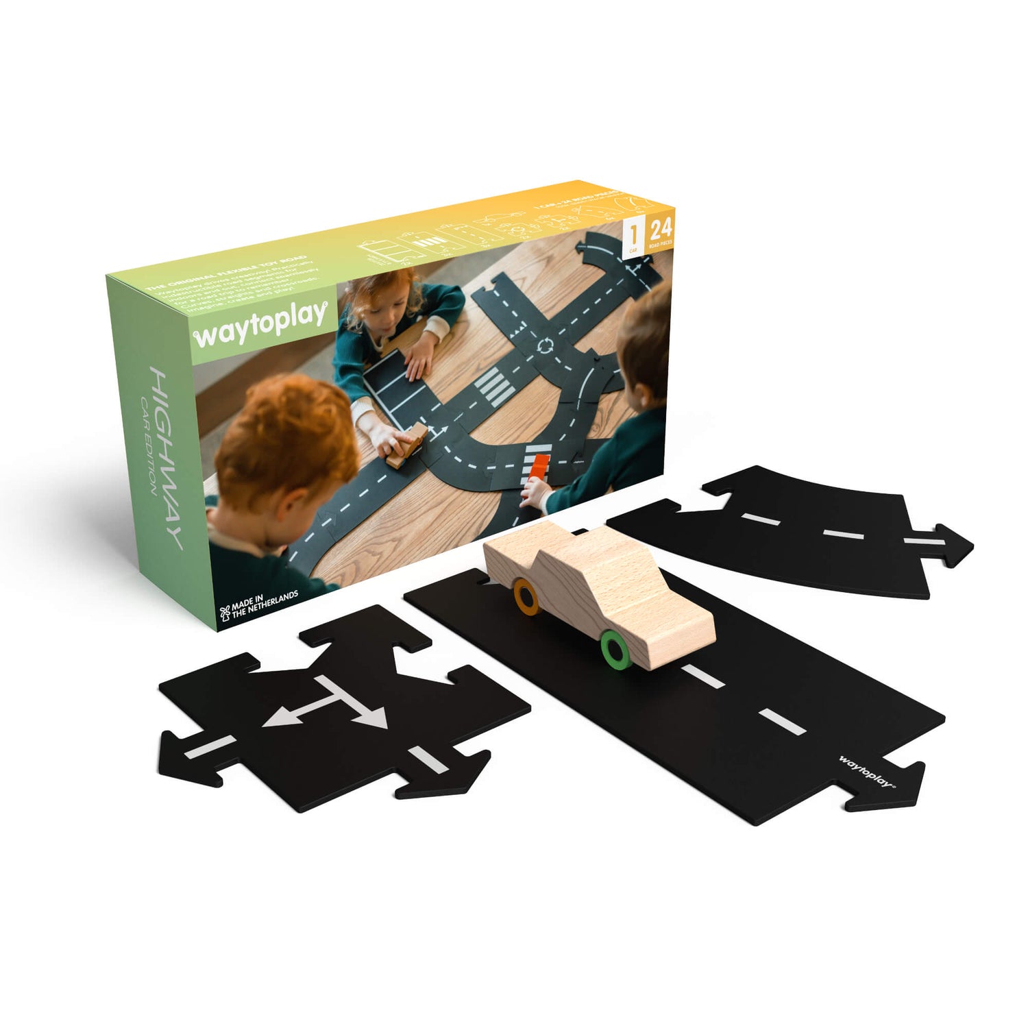 Waytoplay Spielstraße - Highway - 24 Teile + 2 Autos