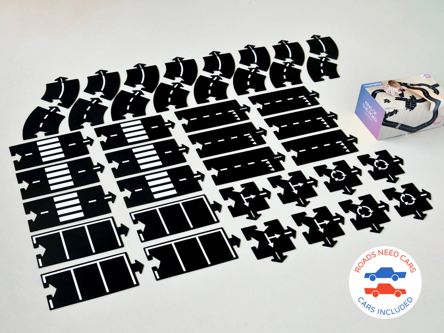 Waytoplay Spielstraße - King of the Road - 40 Teile + 2 Autos