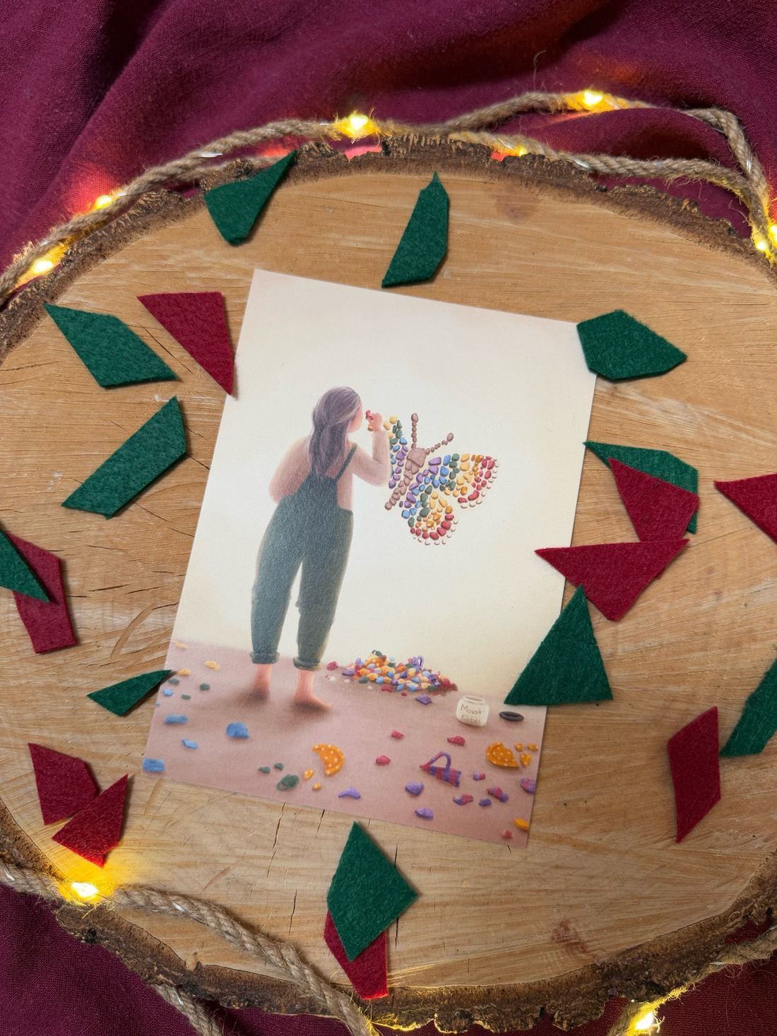 Postkarte: Scherbenhaufen | Mosaik | Es darf Neues werden | Am richtigen Platz