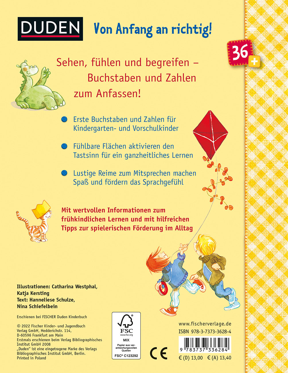 FISCHER Duden Kinderbuch 978-3-7373-3628-4 Duden 36+: A bis Z und 1 bis 10 Mit Fühllack zum Tasten und Begreifen | Buchsta...