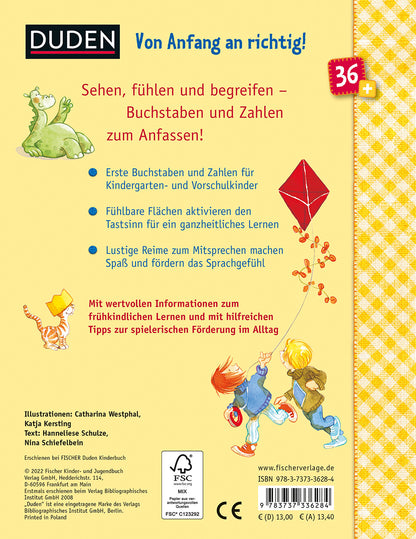 FISCHER Duden Kinderbuch 978-3-7373-3628-4 Duden 36+: A bis Z und 1 bis 10 Mit Fühllack zum Tasten und Begreifen | Buchsta...