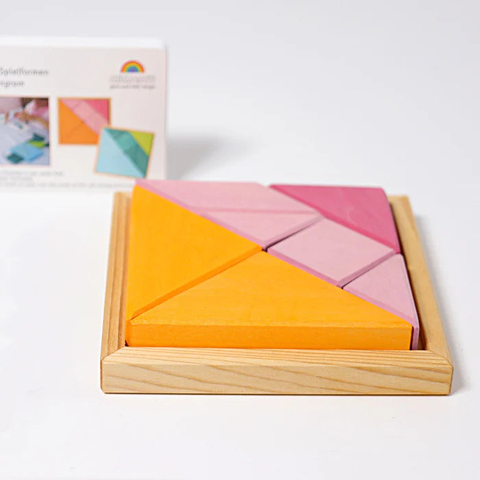 Grimm’s Tangram Rosa-Orange - 7 farbige Tangram-Teile im Holzrahmen aus lasiertem Lindenholz
