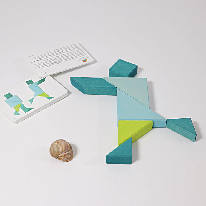 Grimm’s Tangram Türkis - Holzspiel mit Legevorlagen zur Förderung von räumlichem Denken und Vorstellungskraft