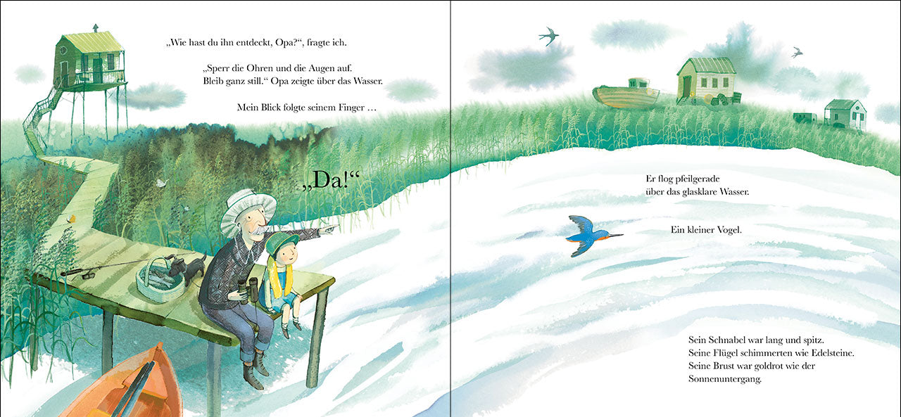 Loewe 978-3-7432-1696-9 Opa und der Eisvogel Wunderschön illustriertes und berührendes Bilderbu (4)