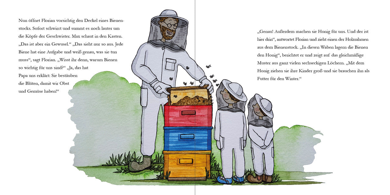 Windy 9783948417017 Lotte und Max besuchen die Bienen Bilderbuch ab 4 Jahren. Wie entsteht Honig? Warum  (5)